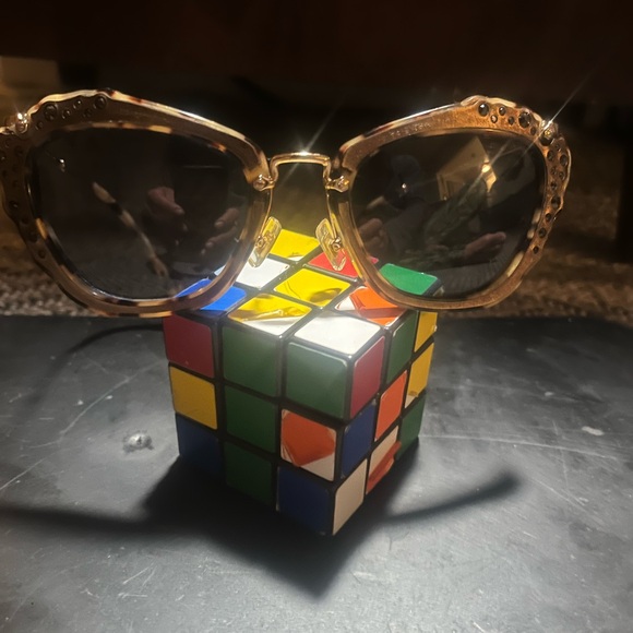 MIU MIU NOIR 04Q Brown Havana Blue Foil Leather Crystal Stud Sunglasses MU04QS main image 12